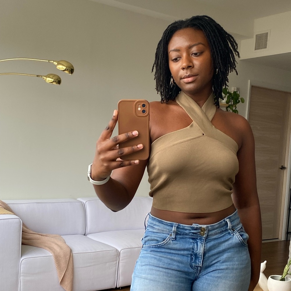 Stump & Co Army Green Halter Neck Ribbed Crop Top